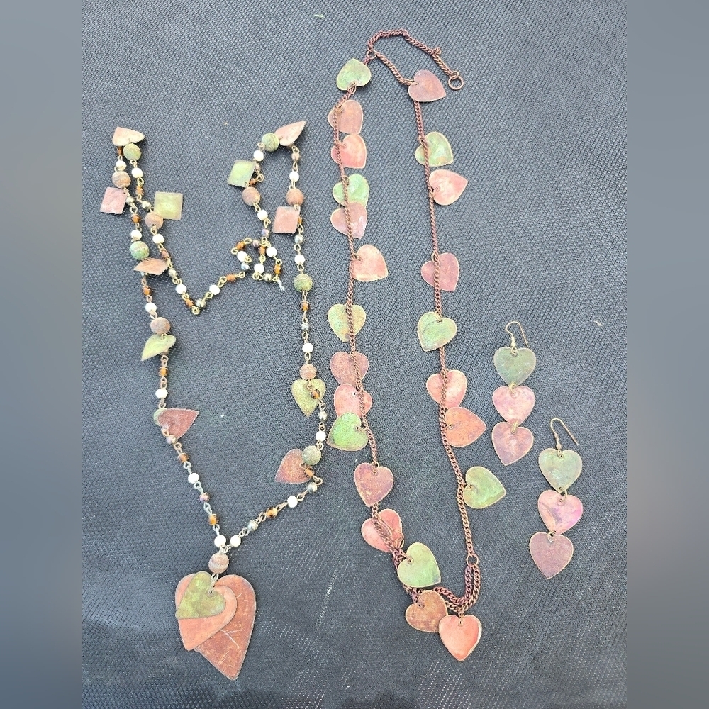 Metal Multi Colored jewelry lot Heart Boho Industrial Statement Necklace set - Picture 1 of 6